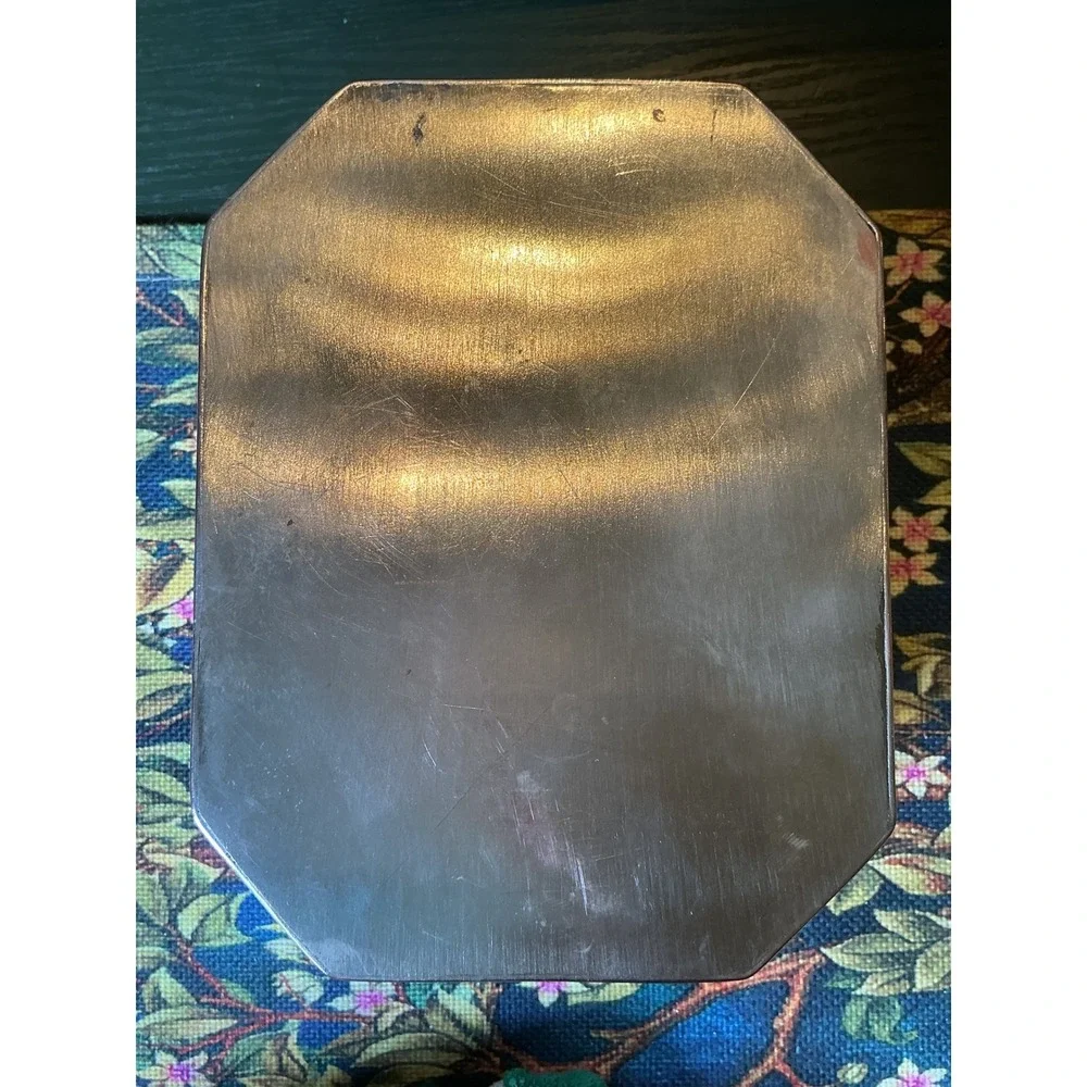 Vintage Silver Over Copper Octagonal Trinket Box Hinged Biscuit Jewelry Case